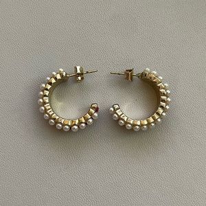 Red Velvet Faux Pearl Hoop Earrings